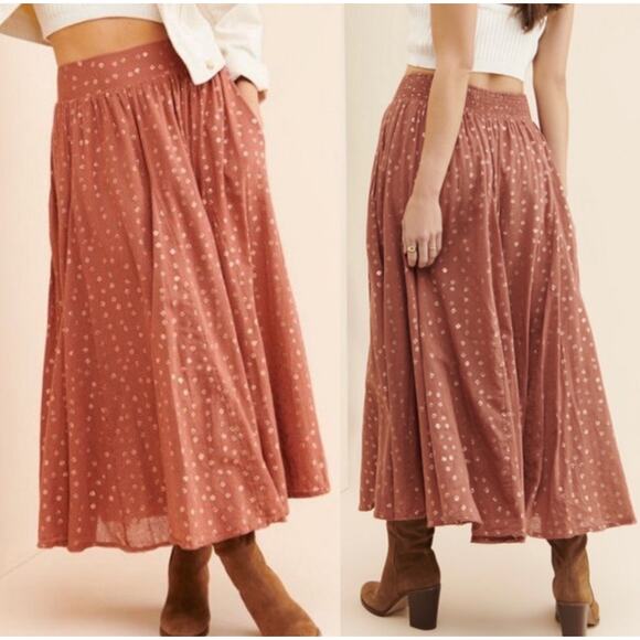 By: Anthropologie Kaley Shimmer Maxi Boho Skirt Size: XL Color Rose Dust & Gold - Picture 1 of 6